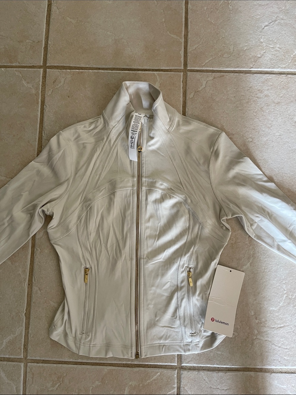 lululemon athletica Cream Leather Zip-Front Jacket